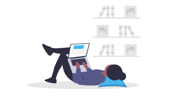 girl laying down on laptop illustration