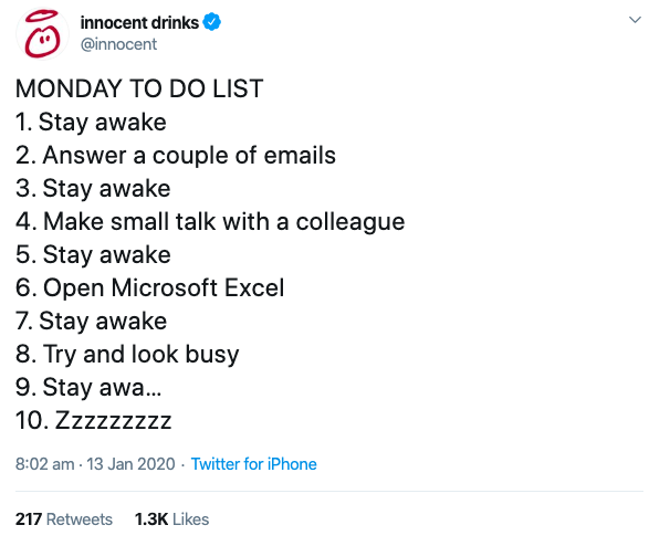 Innocent Drinks - creative social media - Monday to-do list