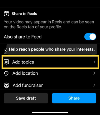 Instagram Reels add topics