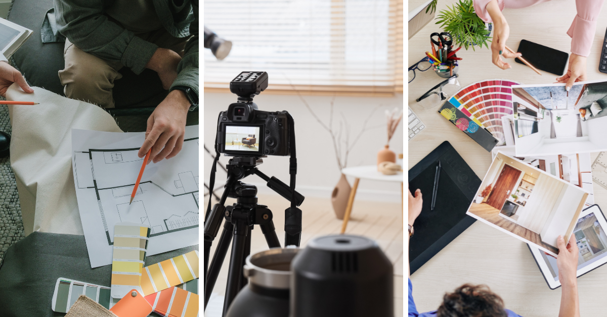 Interior design space being photographed for social media content.