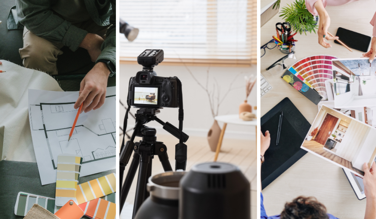 Interior design space being photographed for social media content.